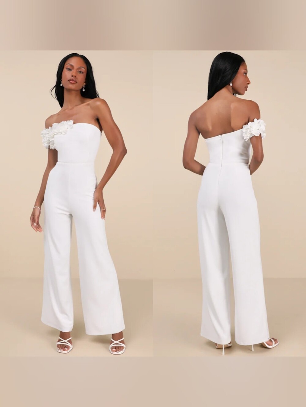 Lulus Damara White Floral Applique One-Shoulder Jumpsuit Wedding Bridal Party